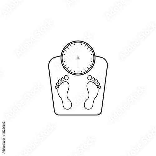 floor scales line icon, human footprints, vector graphics, a linear pattern on a white background, eps 10.