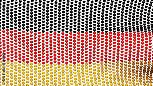 Germany flag is waving in the wind, consisting of hearts, on a White background.