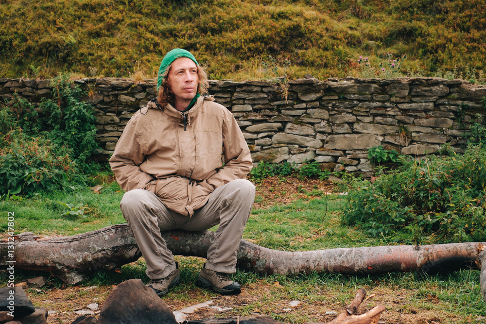 Portrait of adult man that traveling in mountain Portrait of adult man that traveling in mountain