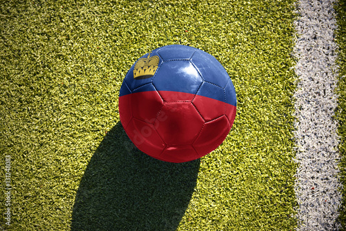 football ball with the national flag of liechtenstein lies on the field
