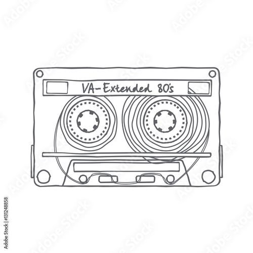 Vector illustration compact tape cassettes. Cartoon character. Pop muisic 80s. Web graphics, banners, advertisements, stickers, labels, business templates, t-shirt. 