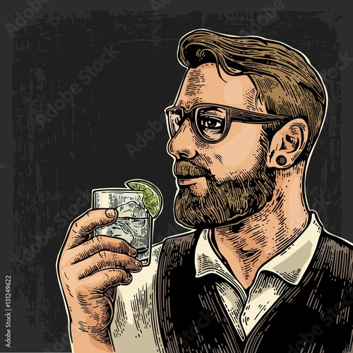 Hipster holding a glass of gin
