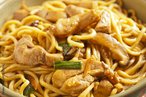 Hong Kong Style Chicken Lo Mein in a wok photo