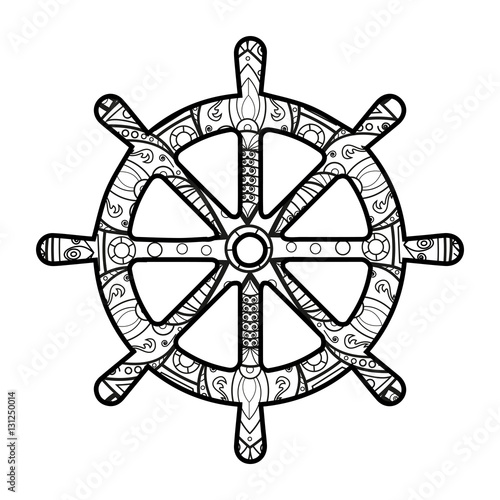 Vector illustration of a black and white mandala wheel for coloring book, timone mandala in bianco e nero da colorare vettoriale