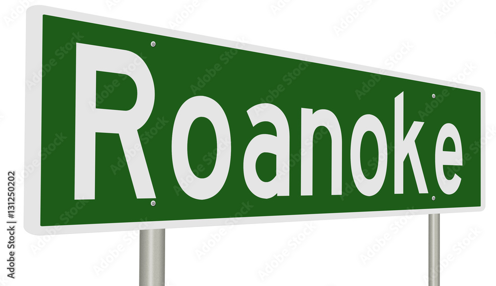 A 3d rendering of a green highway sign for Roanoke, Virginia A 3d rendering of a green highway sign for Roanoke, Virginia