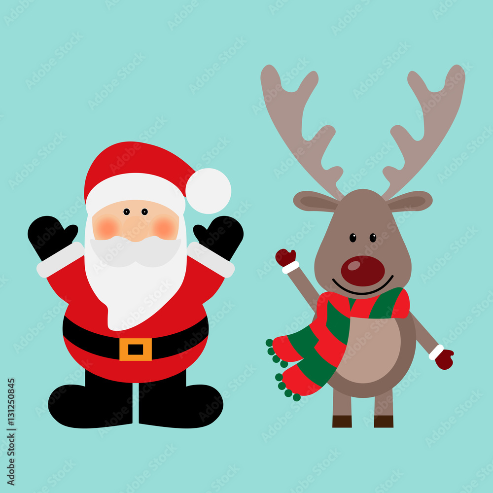 Vector illustration of a Santa and deer on a blue background Vector illustration of a Santa and deer on a blue background
