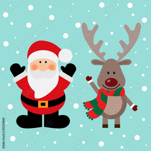 Vector illustration of a Santa and deer on a snow background © sa6kaa