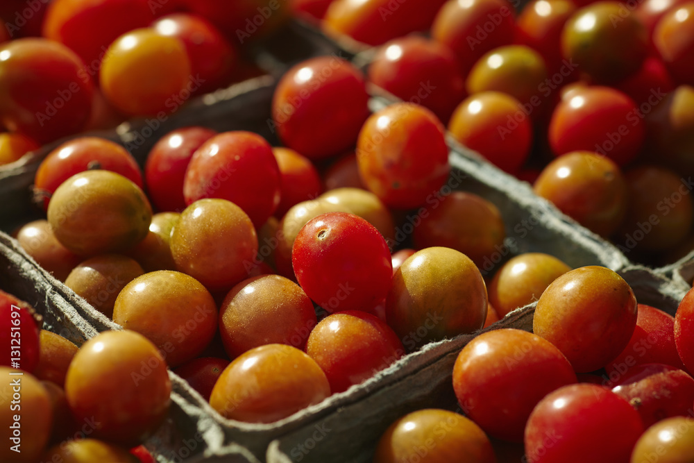 cherry tomatoes on display at a New Jersey farmer's market