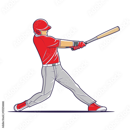 Vector illustration of a baseball player hitting the ball.