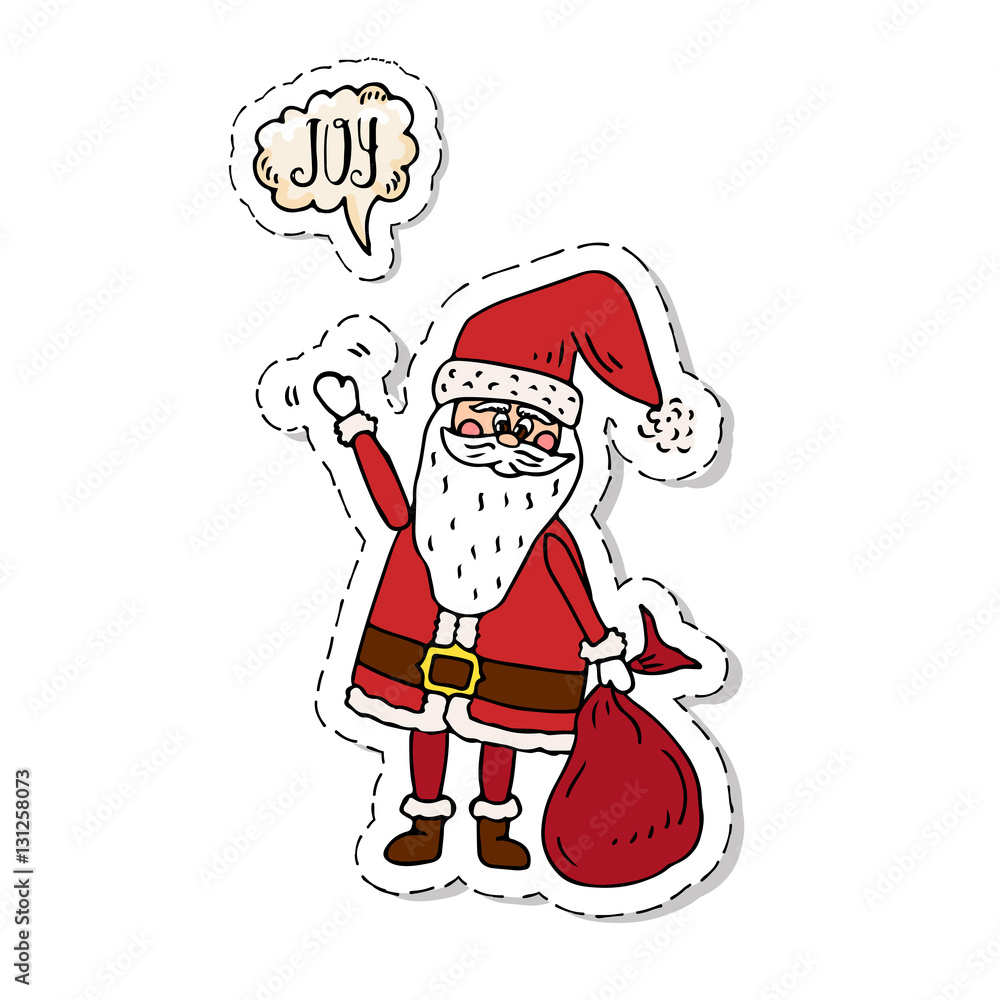 Obraz premium Hand drawn doodle set of Santa Claus icon. Vector illustration. Cartoon red hat Happy new year Santa Claus symbol Sketchy funny Merry Christmas element Traditional december holiday present decoration.