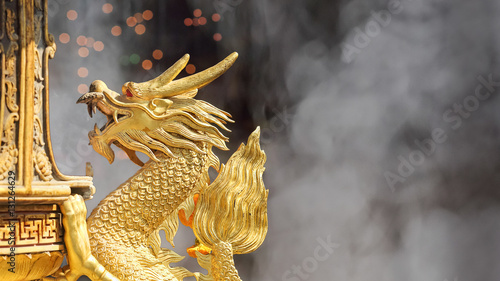 Golden Dragon Sculpture in shrine