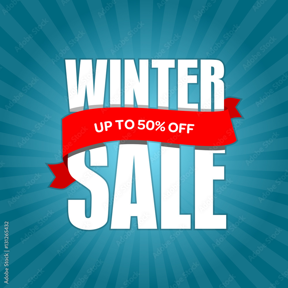 Fototapeta premium Winter sale badge, label, promo banner template. Up to 50% OFF discount sale offer vector illustration.