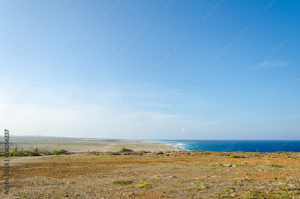 Dry and arid desert landscape in Aruba