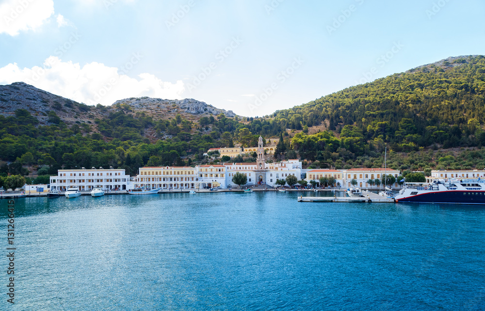 The monastery at Panormitis on the Island of Symi in Dodecanese Greece Europe