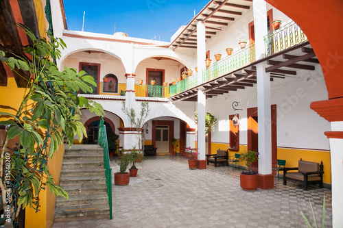 Art of traditional house with indoor in Oaxaca, Mexico.