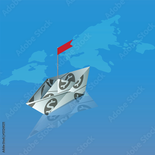 Boat made of dollar banknote Business concepts