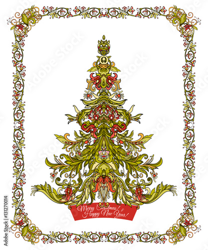 Decorative Christmas tree in the medieval-style frame. Good for