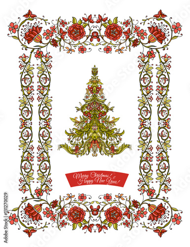 Decorative Christmas tree in the medieval-style frame. Good for