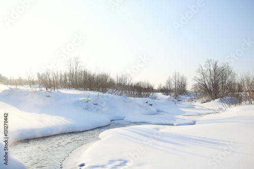 Fresh snow winter background in nature © kichigin19
