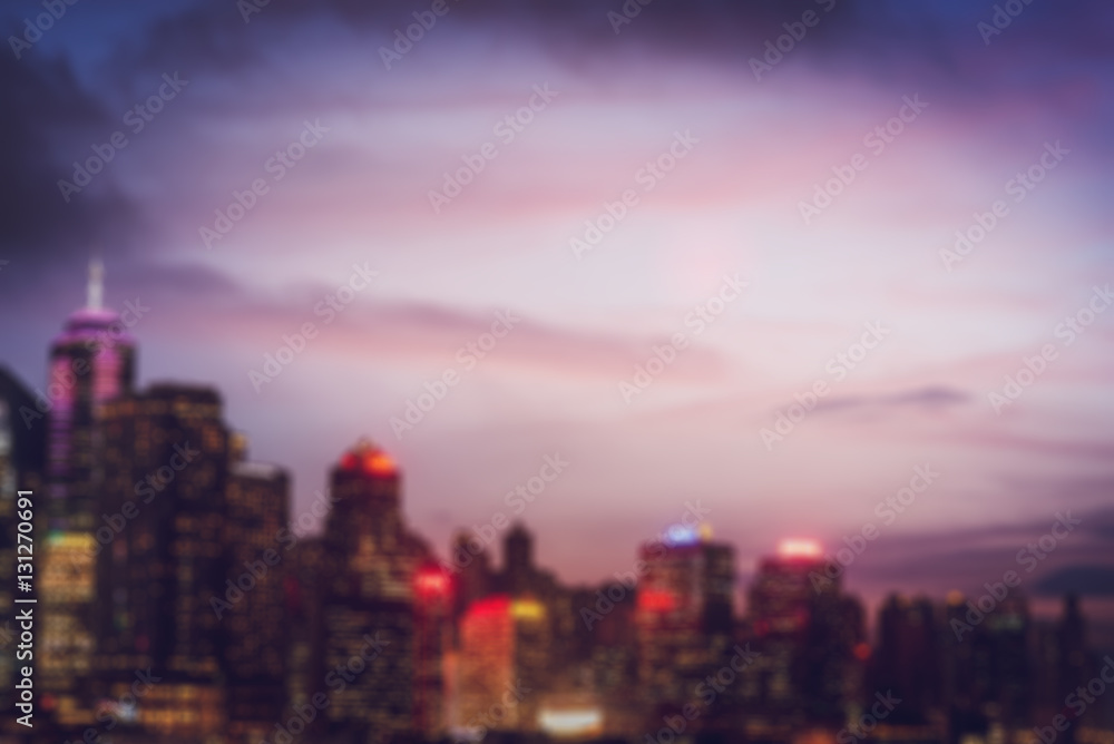 blured lighhts of Hong Kong city with sunset, vintage tone