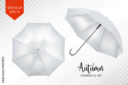 Vector realistic parasol, rain umbrella sunshade set. round mock up