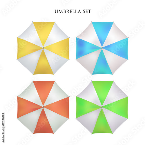 Vector realistic parasol, rain umbrella sunshade set. round mock up