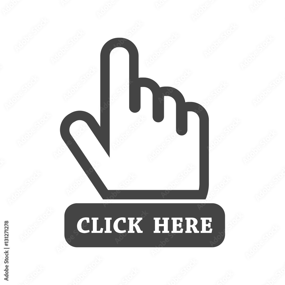 Click here icon. Hand cursor signs. Black button flat vector illustration. Click here icon. Hand cursor signs. Black button flat vector illustration.