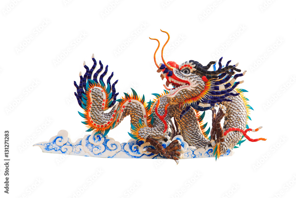 China dragons statue on the white background.