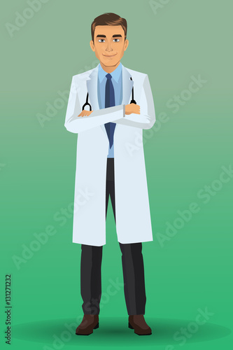 Young Doctor, with standing position, Medical Clinic Hospital Staff, vector illustration