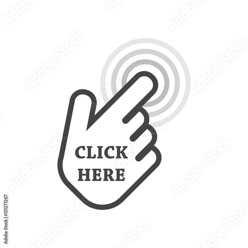 Click here icon. Hand cursor signs. Black button flat vector illustration.
