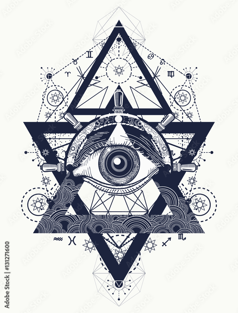All seeing eye tattoo art vector. Freemason and spiritual symbol Stock  Vector | Adobe Stock