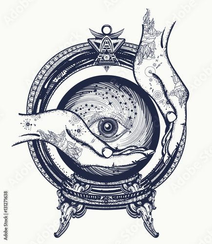 Fortune teller tattoo, crystal ball in their hands