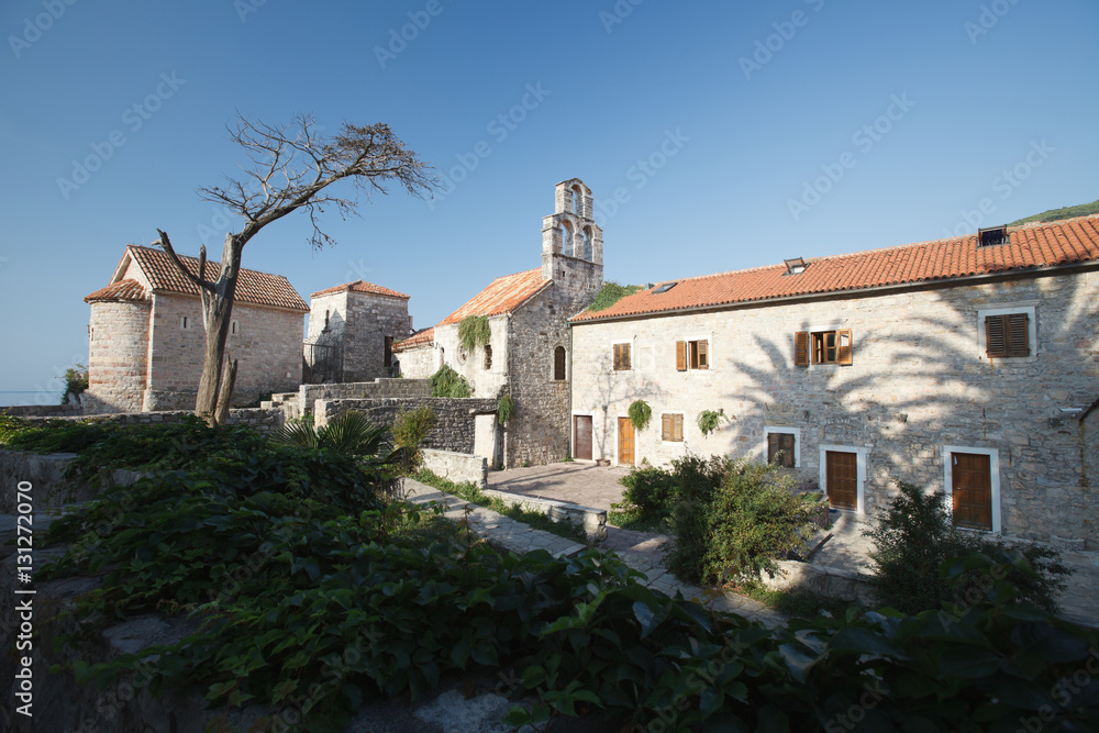 View of the ancient Catholic Church of Santa Maria in Punta. Budva. Montenegro