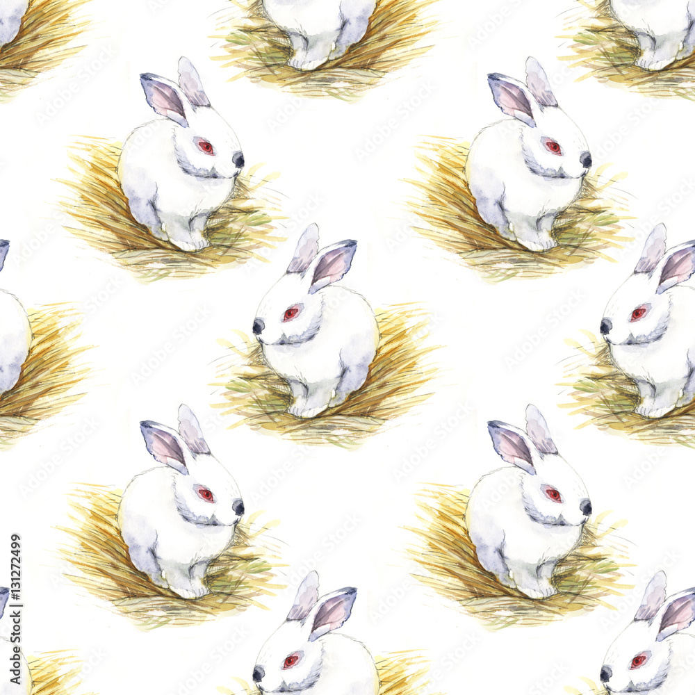 rabbit, easter, watercolor, seamless pattern