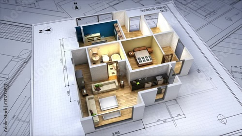 Architectural Drawing changed 3D house interior.