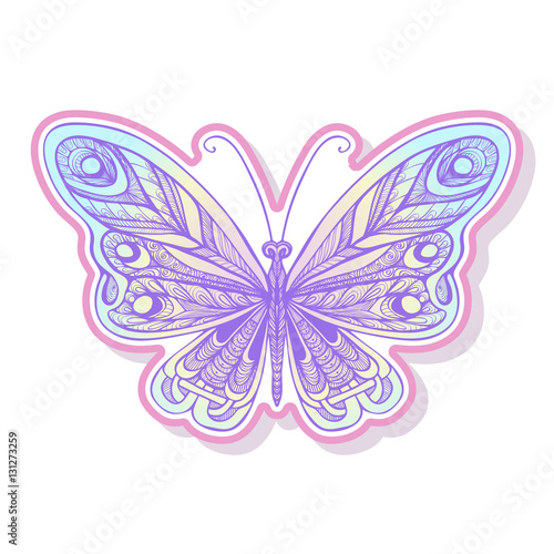 Butterfly fashion patch  badges  stripes  stickers. This illustr