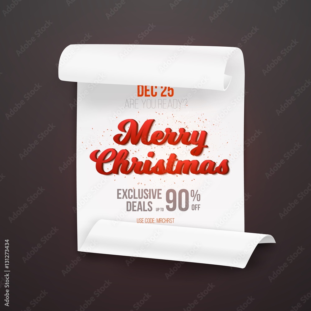 Illustration of Realistic Vector Ribbon Banner Icon. Marry Christmas