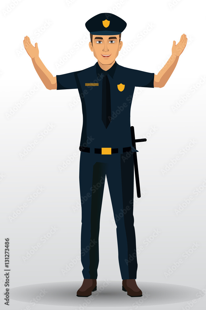 Police officer illustration, policeman character design with standing position.