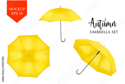 Vector realistic parasol, rain umbrella sunshade set. round mock up