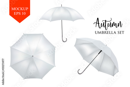 Vector realistic parasol, rain umbrella sunshade set. round mock up