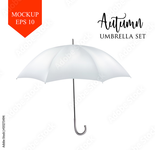 Vector classic white round Rain umbrella side view. isolated background