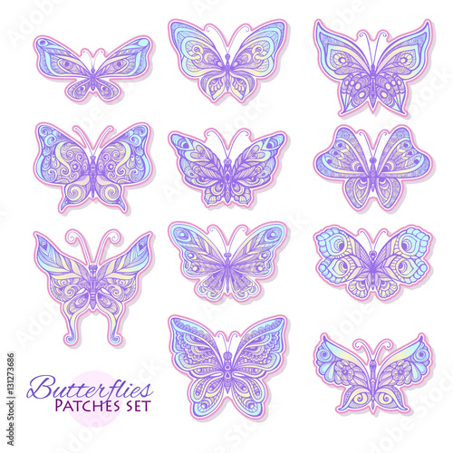 Set of butterflies fashion patch, badges, stripes, stickers. Thi © Elen  Lane