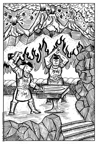 Cyclops, greek mythology giants. Engraved fantasy illustration