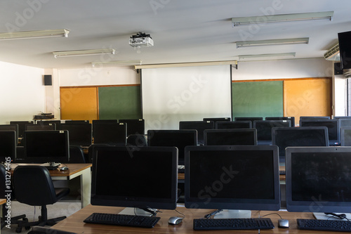 Empty Classroom Computer Education.