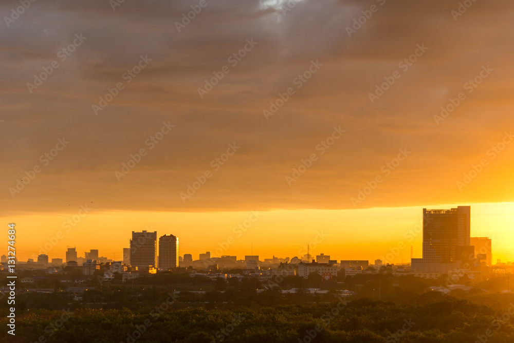 Silhouette cityscape Bangkok Thailand with sunrise sky