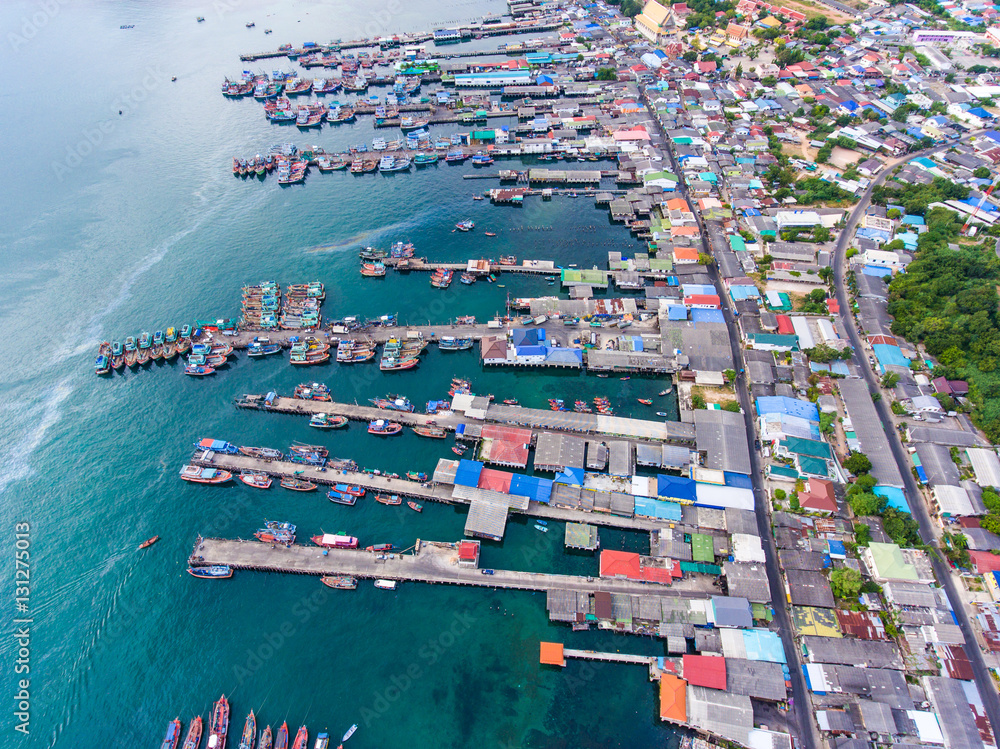 Aerial Shot of Beautiful  Fisherman Village and Pier.