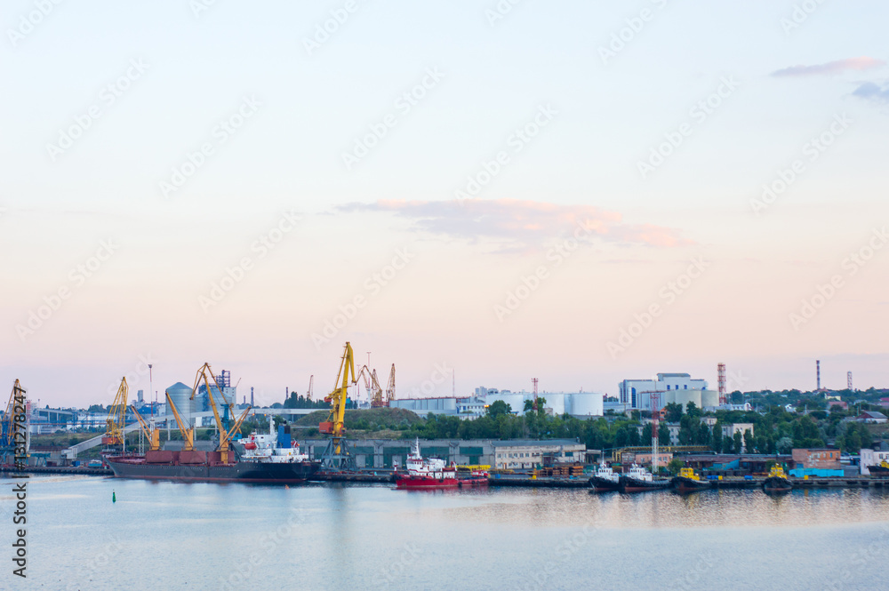 Сargo Port in the sunset time in Ilyichevsk, Ukraine