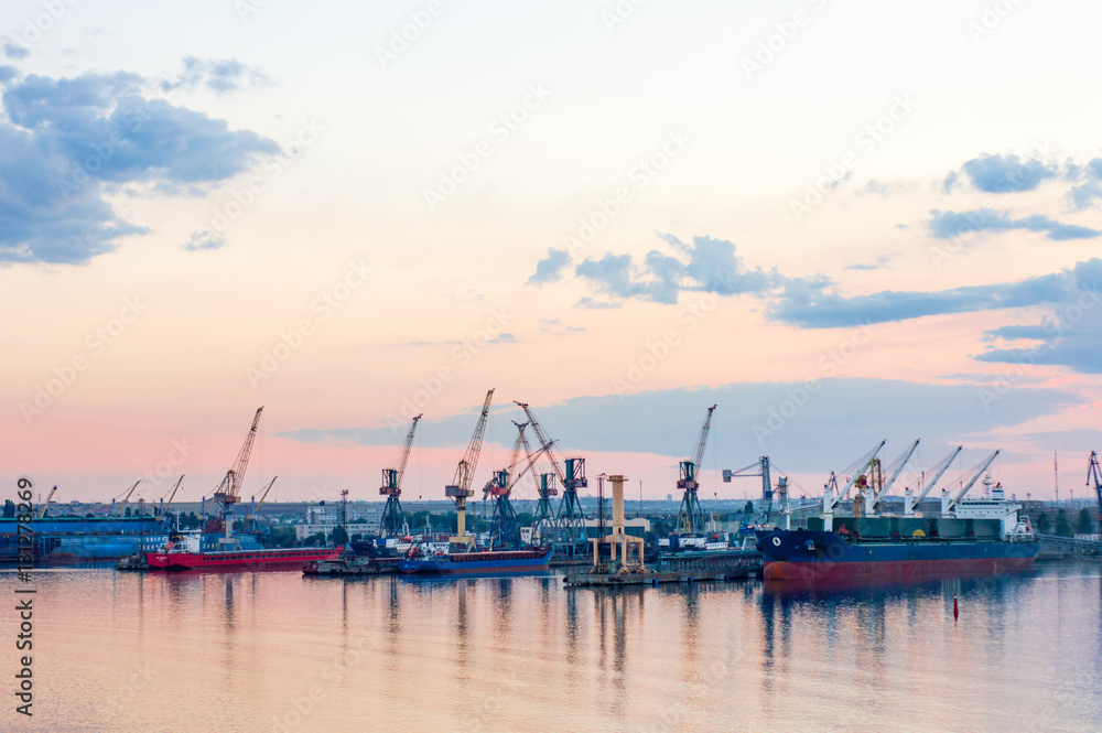 Сargo Port in the sunset time in Ilyichevsk, Ukraine