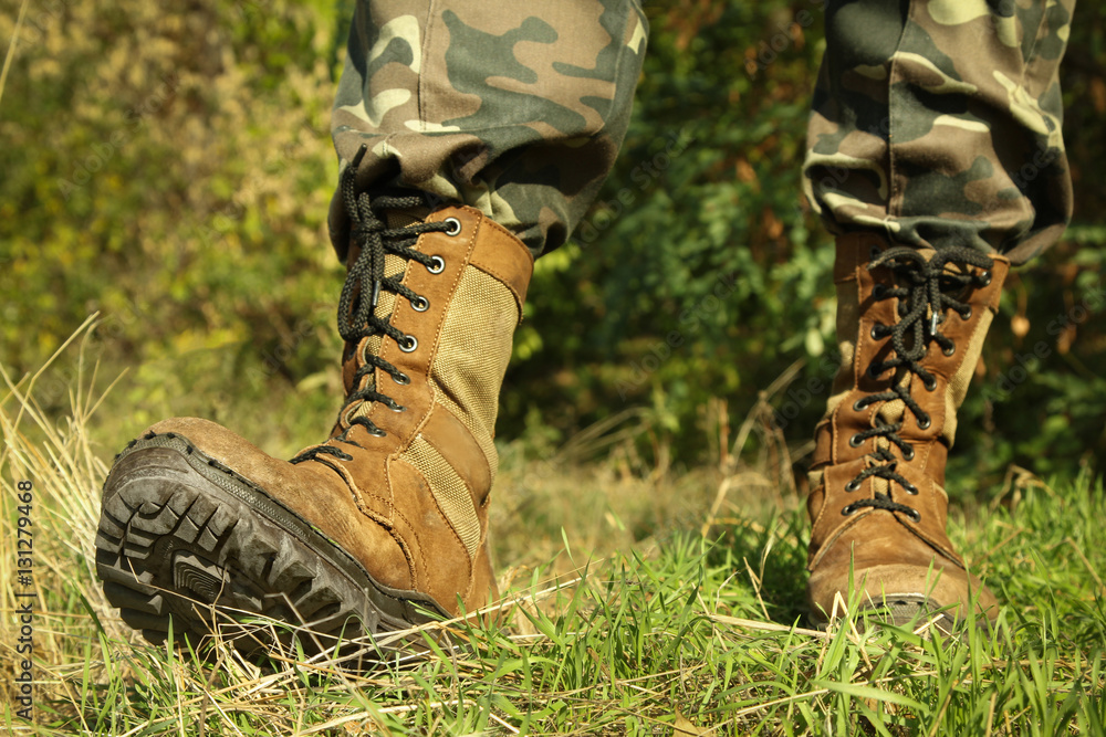 Mens Hiking boots, close-up. Mens Hiking boots, close-up.
