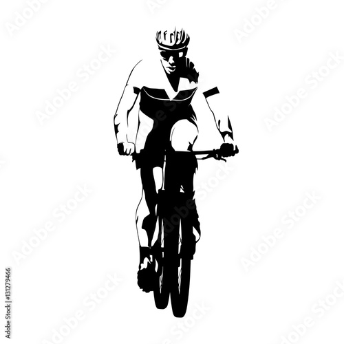 Mountain bike racing, abstract vector cyclist silhouette, front